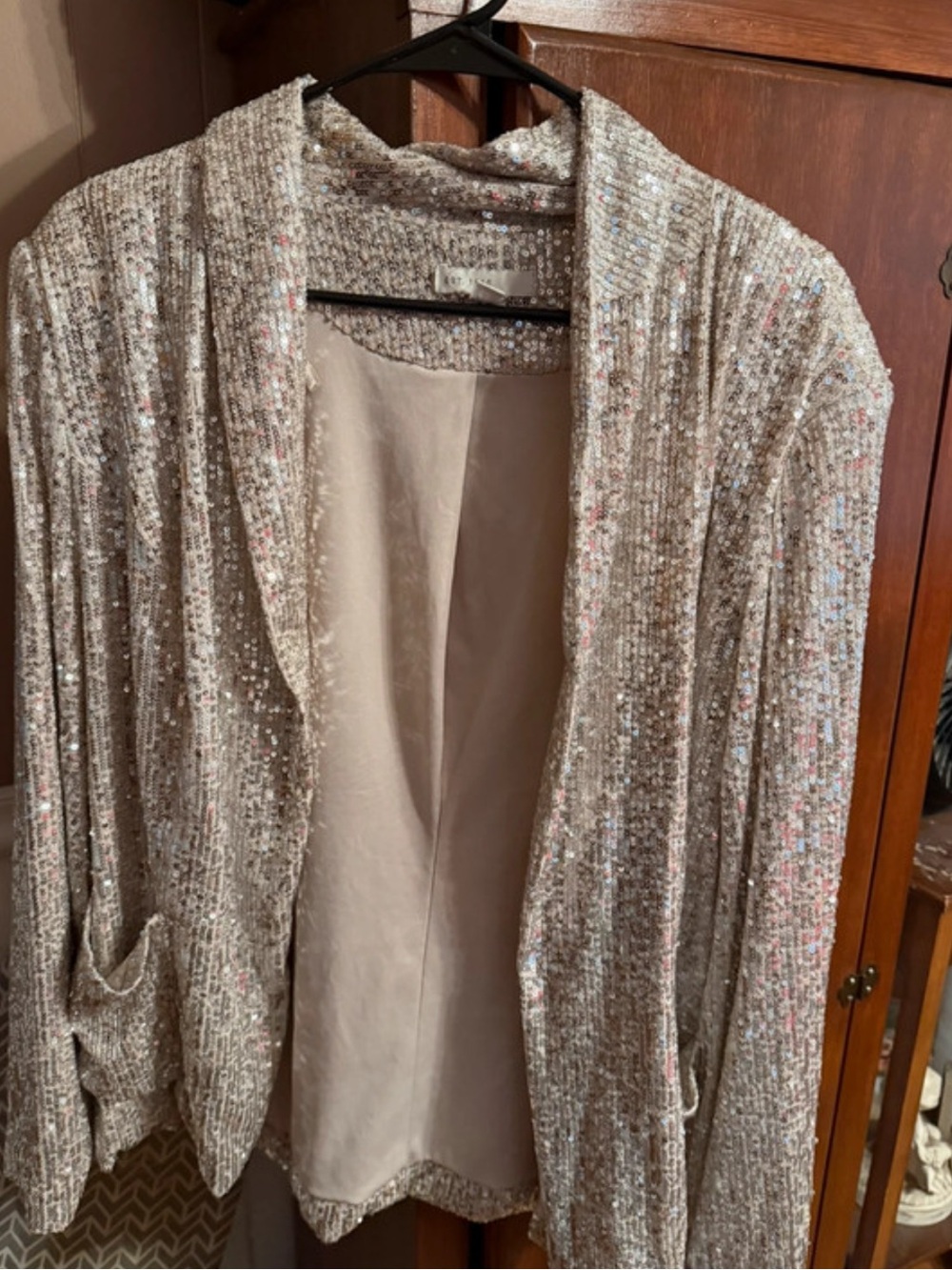 Maurices Beige Sequin Shawl Collar Blazer